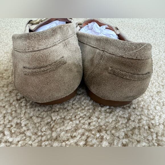 Kate Spade Carson Dark Beige/Gray Suede Loafers Gold Buckle Size 6 - Picture 12 of 14